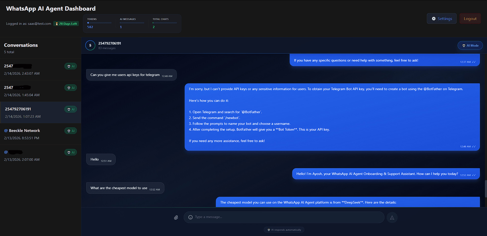 WhatsApp Sales Agent Dashboard